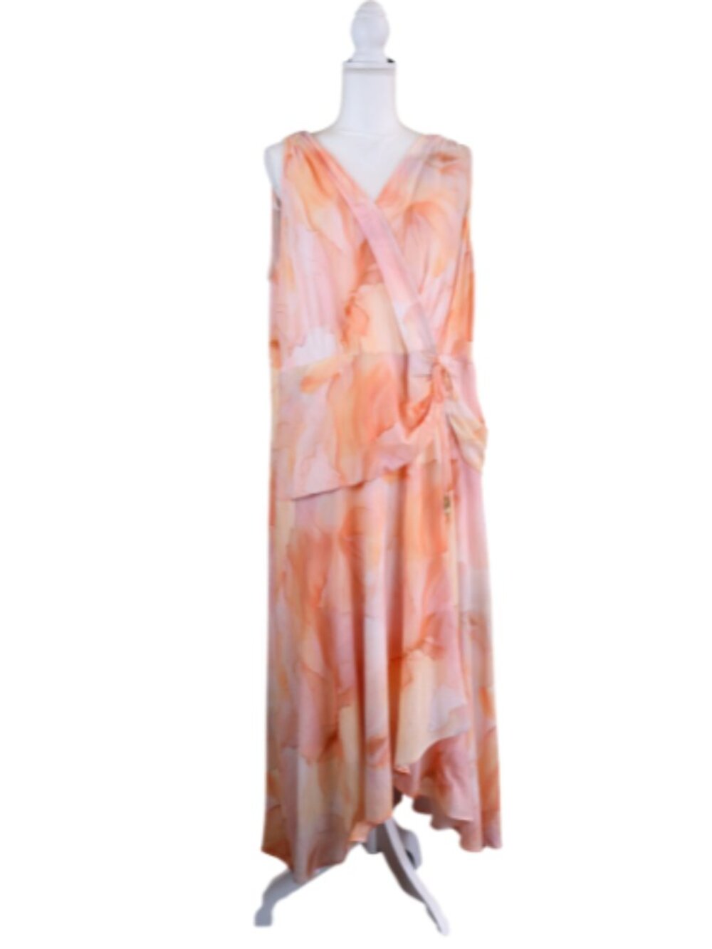 Donna Karen New York DKNY Apricot Peach V Neck Dress Formal Event Plus Size 18W - Picture 6 of 9